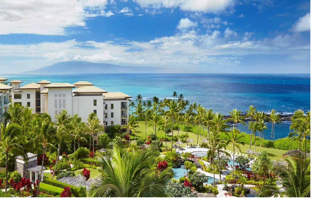 Aerial view of the Kapalua Bay resort, Maui
